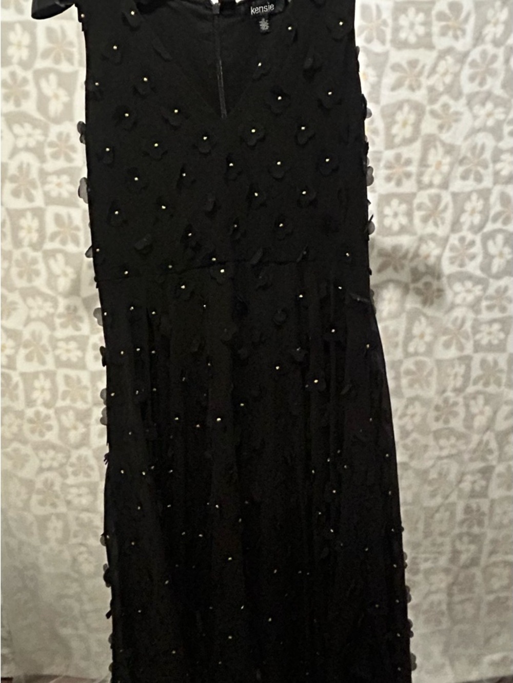 Kensie Black Maxi Skirt with Beaded Petal Accents